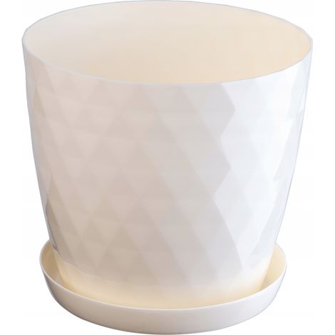 KADAX Pot de Fleurs en Plastique avec Soucoupe Intégrée, Pot de Plante pour Une Décoration Florale Moderne dans l'espace Interieur (16 cm, Ecru)