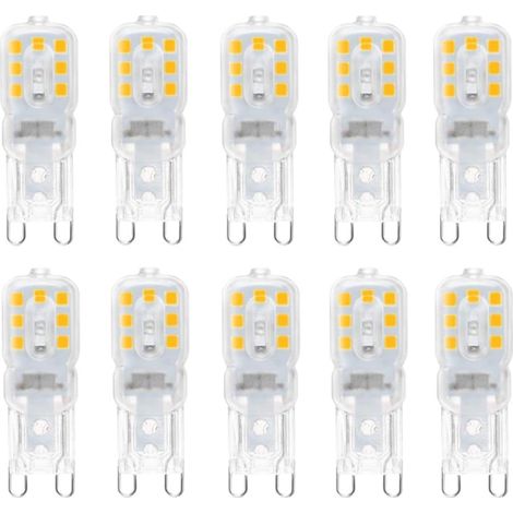 10 ampoules LED G9 3 W, équivalentes à des ampoules halogènes 33 W, lumière chaude 3 000 K, non dimmable, angle de faisceau de 360 ​​°