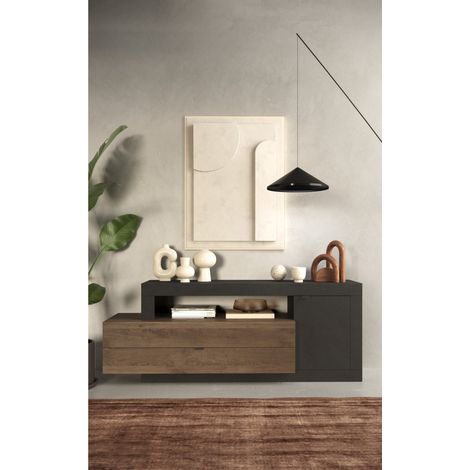 Buffet 1 Tür 2 Schubladen, Kollektion DOMI, anthrazitgrau/dunkle Eiche, für Designer-Wohnzimmer