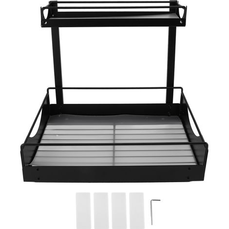 Étagère coulissante 2 niveaux en acier au carbone pour rangement sous évier, noir, taille L, tiroir de tiroir de cuisine et salle de bain (1/5)