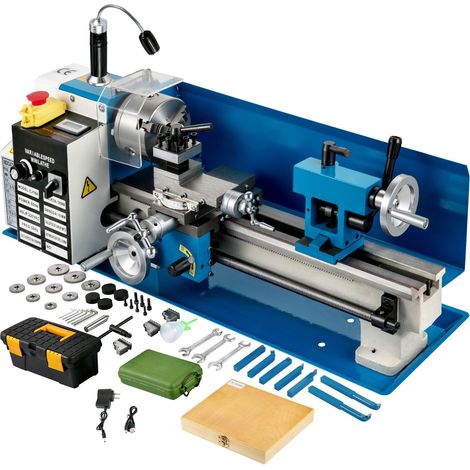 Tour à métaux mini 180x350 mm, 550W, vitesse variable 2250 tr/min, mandrin 3 mors, précision avec coffret et affichage numérique. (1/5)
