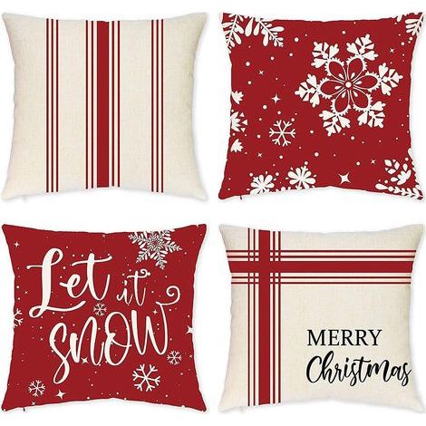 Set di 4 federe decorative ricamate "Buon Natale" - Rosse, 45,7 x 45,7 cm per divano natalizio (1/5)
