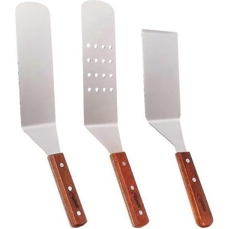 Ensemble de spatules en acier inoxydable pour la cuisine et le barbecue : spatules lisses et perforées (3 pièces) (1/4)