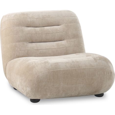 Fauteuil lounge 87x101x70,5 cm en velours beige et bois d'hévéa (1/5)