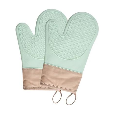 Lot de 2 Gants de Cuisine Silicone Antidérapante pour Cuisson, Micro Onde Résistant à la Chaleur Jusqu’à 350°C, Intérieur en Coton (1/4)