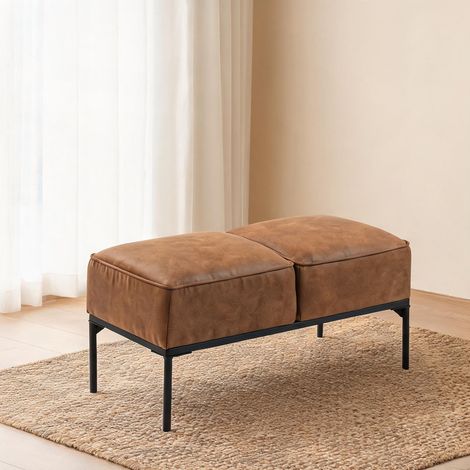 Table de chevet marrón en cuero Sintético Acero 80 x 40 x 46 cm (1/5)
