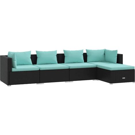 Maison Exclusive - Set Divano da Giardino 5 pz con Cuscini in Polyrattan Nero (1/5)