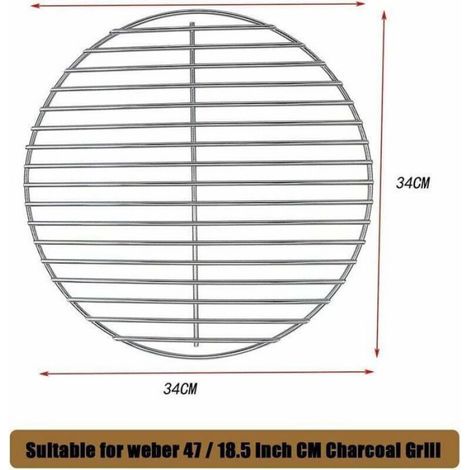 Grille de barbecue en acier nickelé - - 34 cm - Convient aux grils Weber 47 cm - Acier nickelé brillant (1/4)