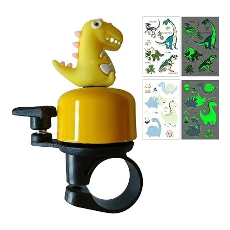 Sonnette Vélo Enfant Dinosaure Jaune, Klaxon Vélo pour Fille Garçon, Accessoire pour Trottinette, Tricycle et Draisienne (1/5)