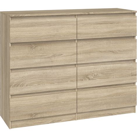 CDF Kommode Malwa M8 120 Farbe: Eiche Sonoma Schrank für Dokumente, Kleinigkeiten Ideal für Wohnzimmer, Schlafzimmer, Kinderzimmer, Jugendzimmer und Büro 8 geräumige Schubladen