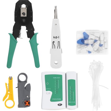 Kit de sertissage réseau avec testeur de câbles YG-P107 (livré sans pile), outillage complet pour installation Ethernet et diagnostic de liaison. (1/5)
