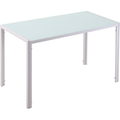 Mesa de comedor moderna 120 x 60 x 75 cm blanca de metal y vidrio templado (1/5)
