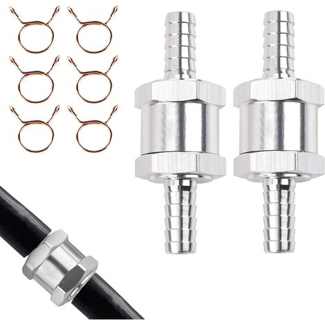 2 Clapet Anti-Retour Carburant 8 mm en Aluminium avec 6 Pinces de Serrage, Clapet Anti Retour, Valve Unidirectionnelle pour Essence Diesel Huile Kérosène, pour Systèmes de Carburant Basse Pression (1/5)