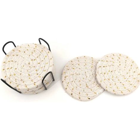 Set mit 8 Untersetzern (inkl. Aufbewahrungsgestell), wasserabsorbierende Untersetzer, für Couchtische, minimalistisches Set aus gewebten Baumwoll (1/5)