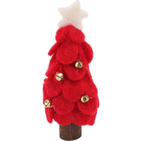 Guirlande sapin Noël en feutrine laine rouge, petit arbre bois déco maison fenêtre (1/5)