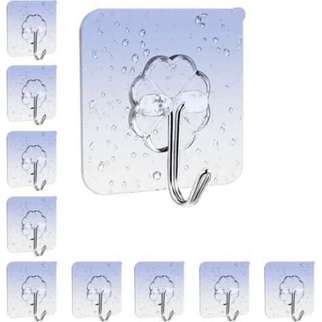 10 ganci adesivi da parete, portata massima 10 kg, impermeabili, ideali per appendere asciugamani in bagno, trasparenti, perfetti per bagno, cucina e soggiorno (1/5)
