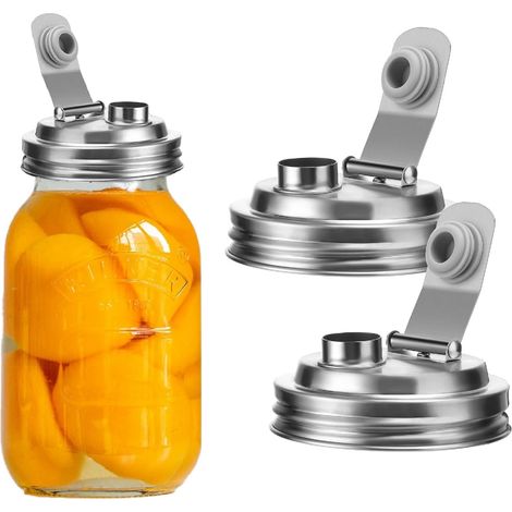 Lot de 2 bouchons à bec verseur à large ouverture en acier inoxydable pour bocaux Mason en verre, anti-rouille, anti-fuite (1/5)