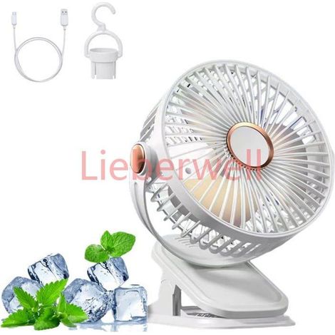XVX Portable Clip-On Fan, 5 Speeds, 15cm Diameter, 720° Oscillation, USB Rechargeable, 13H Battery, 34dB Quiet for Desk, Stroller, Car, Camping (1/5)