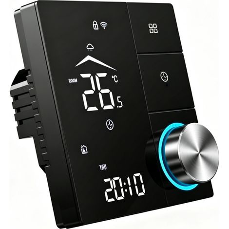 Thermostat de sol chauffant Wi-Fi Tuya, modèle 25A, noir, réglage par bouton rotatif