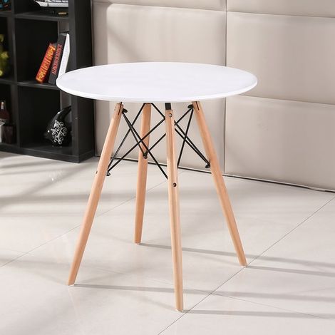 ®Table à manger \Table de Basse ronde scandinave scandinave pieds en bois 70 cm blanc (1/4)