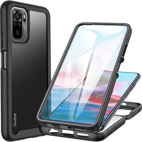 Coque Xiaomi Redmi Note 10 4G / Note 10S, Antichoc Housse avec Protection écran, 360° Téléphone Double Face Case Transparent Portable Intégrale Etui pour Redmi Note 10 4G / Note 10S - Noir (1/5)