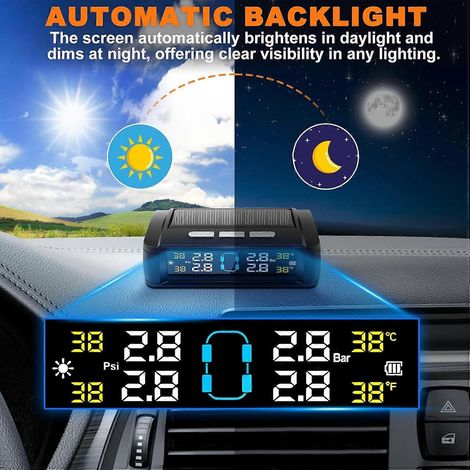 Système de surveillance de la pression des pneus TPMS (0-6 bar) avec 4 capteurs de pression externes (température, pression) (1/4)