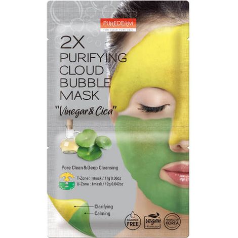 Purederm Gesichtsmaske in Tuchform, 2x Cloud Bubble Mask Gelb & Grün, 11+12 g