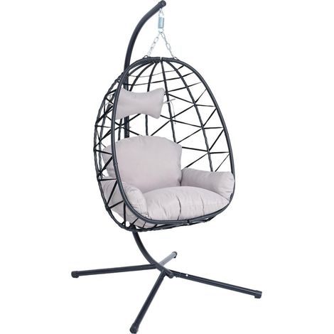 Hängesessel Ei mit Kissen & Gestell – Freistehend für Innen & Außen, belastbar bis 180 kg (1/5)