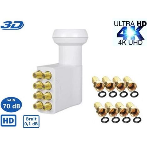 LNB OCTO PL-8 , 0.1dB ,High Gain 60DB  Tête Parabole 8 sorties , Compatible Full HD 4K TNTSATCanal+ Astra et FRANSAT+8 fiches F GO