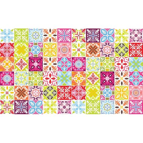 Ambiance Sticker Adhésifs Carrelages Autocollant Vintage Arabesques Carreaux de Ciment Carrelage Sticker Mural Salle de Bain et Cuisine  60 Pièces de 10 x 10 cm (1/5)