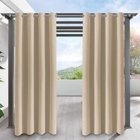 Qelus Lot de 2 Rideaux d'extérieur Imperméables à oeillets - 180x213cm - Beige - Isolation thermique, pour Pergola Terrasse (1/5)