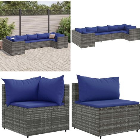 Salon de jardin 7 pcs avec coussins Gris Résine tressée - Ensemble Salon De Jardin - Salon De Jardin Extérieur - Meuble De Jardin - Canapé D'angle - Canapé Extérieur - Home & Living (1/5)