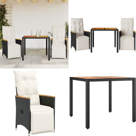 Ensemble de bistro de jardin 3 pcs coussins noir poly rotin - Meubles De Jardin - Salon De Jardin - Set De Bistro - Fauteuil Inclinable - Résine Tressée - Home & Living (1/5)