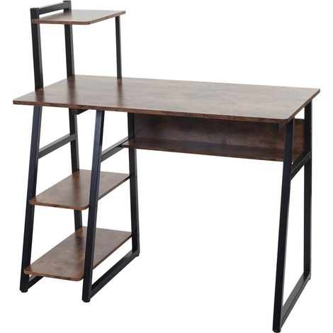 [NEUWERTIG] Schreibtisch mit Regal HHG-792, Laptoptisch Bürotisch Arbeitstisch, MVG-zertifiziert 100x50cm, Metall MDF braun