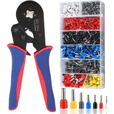 Jeu de Pinces à Sertir virole 0.08-16mm² avec 1200 viroles,9 types embout de cablage isolées qualité supérieure,Outil de Sertissage de Virole de Fil auto-réglable pour Projets électriques (1/5)