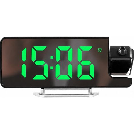 Réveil à projection LED avec affichage de la température, grand écran, miroir, capteur, mode silencieux et lumière verte (1/5)