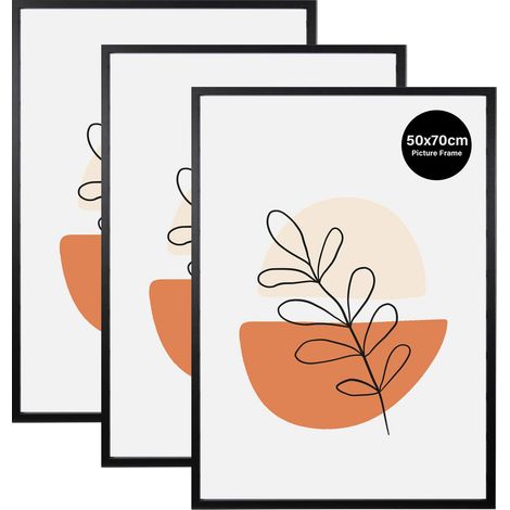 Lot de 3 cadres photo 50 x 70 cm, Cadre photo noir pour suspension avec affiche, Utilisé pour salon, chambre à coucher Pour puzzles/Cadre en bois 50x70cm (1/5)