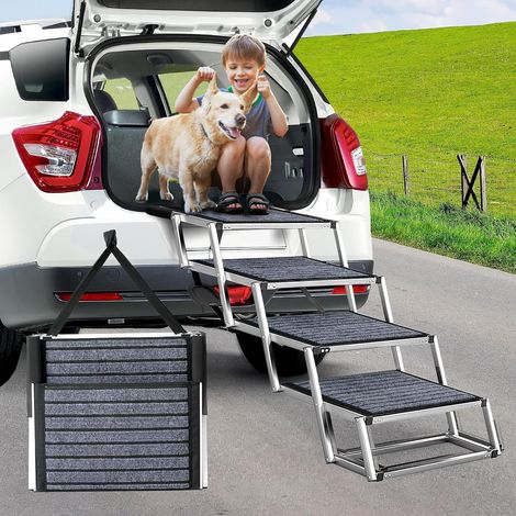 Escalier voiture pour grands chiens avec tapis, extra large 4 marches rampe pour chien voiture pliable, rampe pour chien voiture pliable légère, escalier pour chien antidérapant pour camions et SUV (1/5)