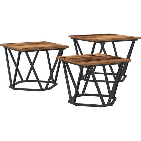 3 pcs Table basse,Table d'appoint,Table de Salon Bois ancien 50 x 50 x 40 cm CFW91669 (1/5)