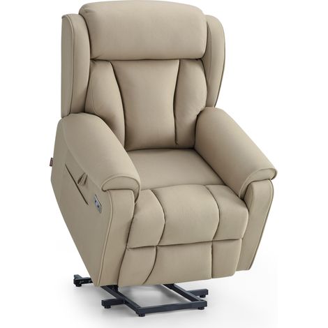 M MCombo 4-Motoren-Fernsehsessel mit Aufstehhilfe Elektrisch, Elektrische Lenden- & Kopfstütze 165°Zero-Gravity Sessel mit Aufstehhilfe, Massage & Heizung 7558 (Mikrofaser, Beigebraun)