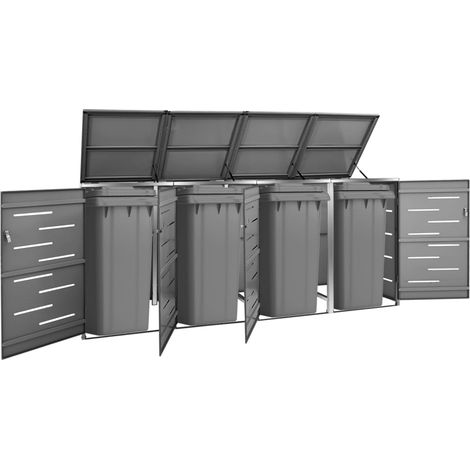 Abri pour quatre poubelles, Cache-poubelle, Hangar à Poubelles 276,5x77,5x115,5 cm Inox LKOWF18860 (1/5)