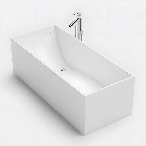 SQUARE 160 - Baignoire ilot en Solid Surface 158 x 68 x 58(h) cm (1/5)