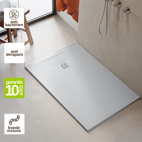 Receveur de douche 120x90 extra-plat Gris en résine minérale antidérapant effet pierre - Haldor LAVABERG (1/5)