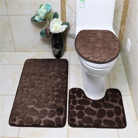Tapis De Salle De Bain - 3 Pièces Non Glissant En Polyester - Pour Baignoire Douche Et Lavabo - 50x80 cm 50x45 cm 43x38 cm - Gris Noir Bleu Rouge Brun (1/5)