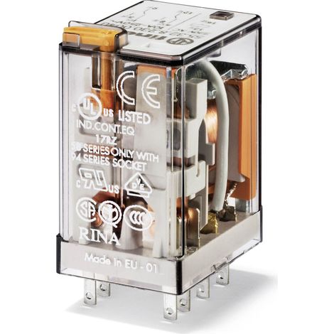 Relais industriel 2RT 10A 24V DC bouton test + LED + diode FINDER 553290240090PAS