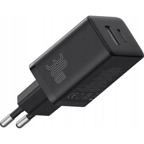 Cargador Baseus Cube C+U 30W EU en color negro, 1 unidad. (1/3)