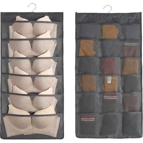 Rangement à Suspendre,24 poches suspendues sacs de rangement pour soutiens-gorge, sous-vêtements, culottes et chaussettes(grise)