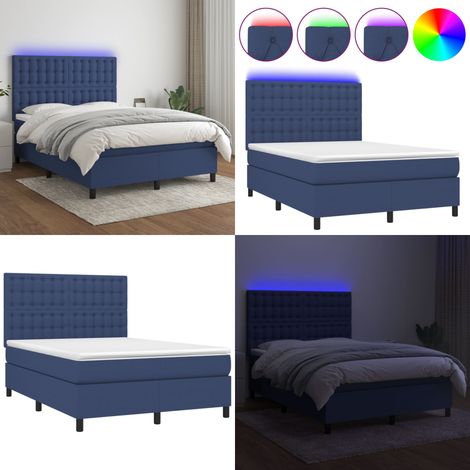 Sommier à lattes de lit et matelas et LED Bleu 140x190 cm Tissu - Sommier Tapissier - Lit Plateforme - Matelas À Ressorts Ensachés - Éclairage LED - Têted Lit Ajustable - Home & Living (1/5)