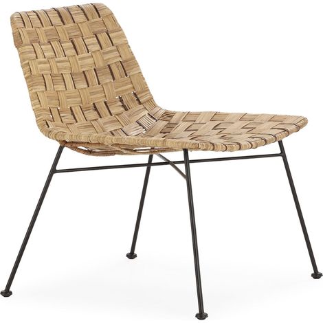 Fauteuil design métal et osier tressé noir naturel élégant - Naturel osier et noir mat
