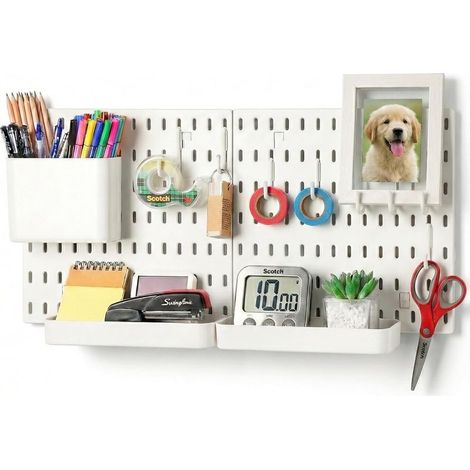 1 - Panneau Perforé - Accessoire de Rangement - Organisation Murale Modulaire - Pour Atelier et Chambre d'Enfant - Blanc - 40x60cm (1/5)